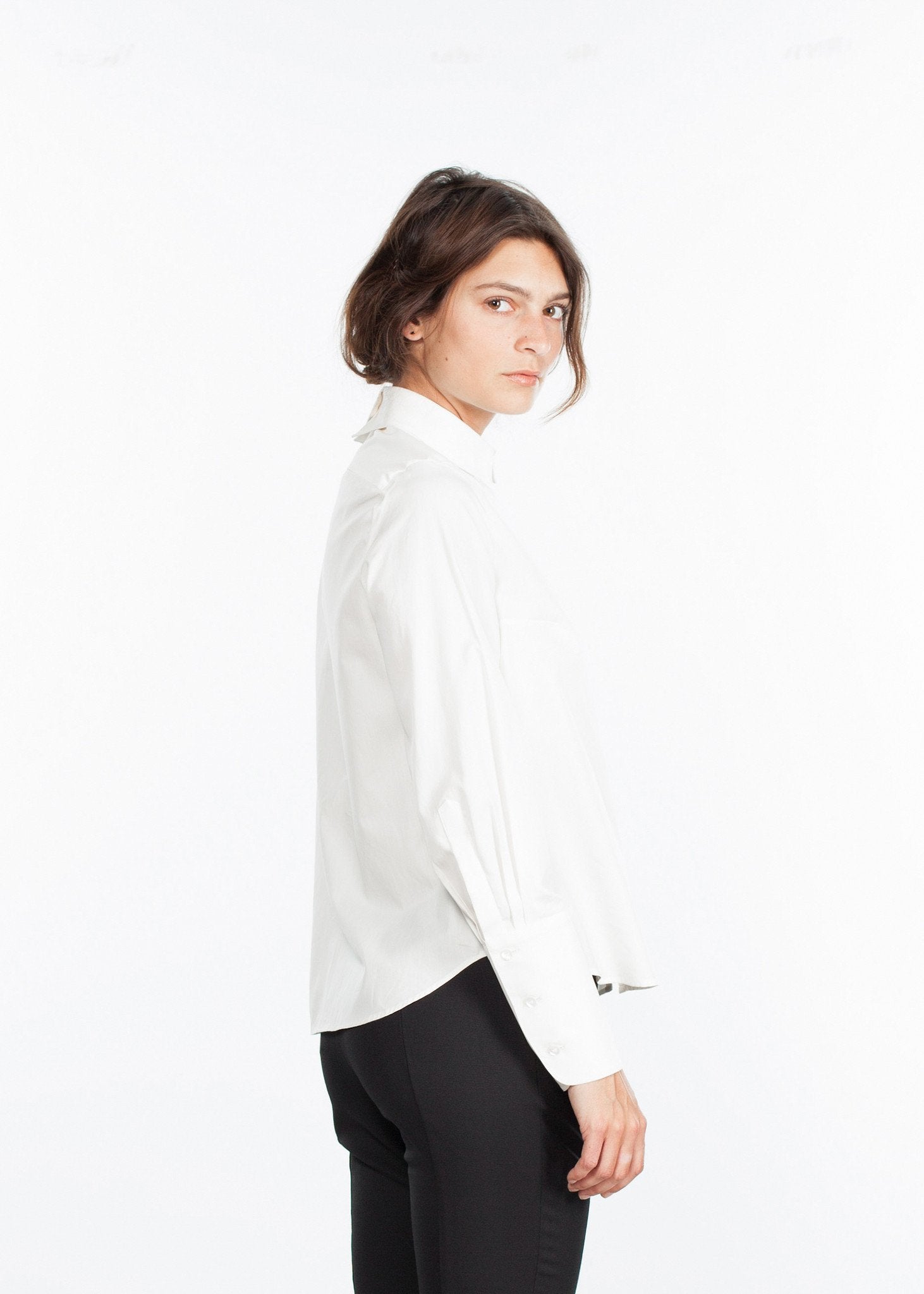 Trim Collar Poplin Blouse in Off White